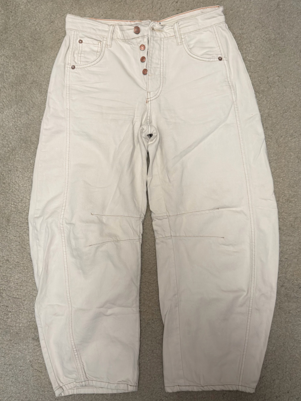 Free People We The Free Good Luck Barrel Leg ecru Jeans